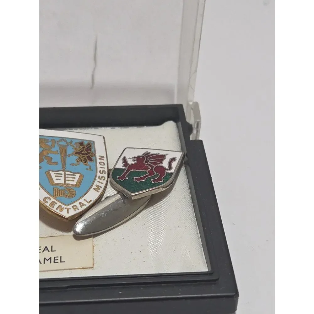 Vintage Welsh Dragon Enamel Cufflinks England Central Mission Boxed